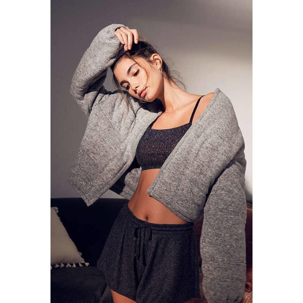 Urban Outfitter Allie Quilted Puffer Cardigan Gray